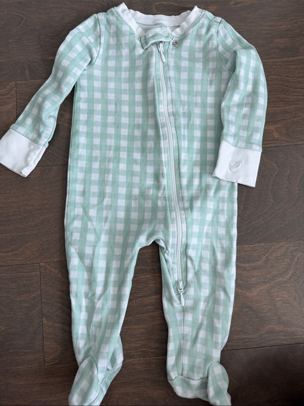 Soft Mint Gingham Zip-Front Baby Footie